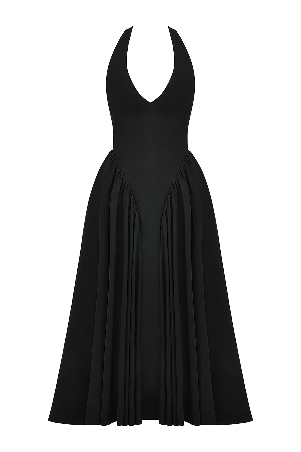 black twill halter midi dress