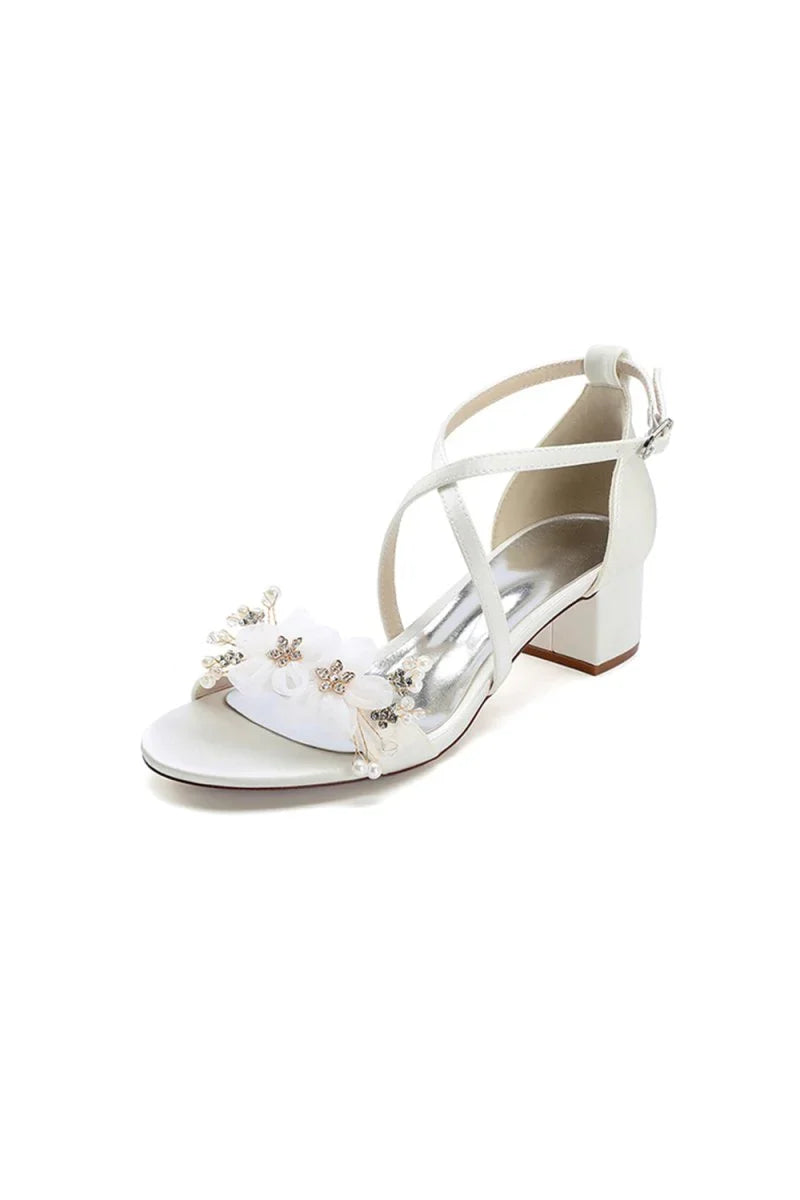 Open Toe Hollow Out Chunky Heels with Flowers