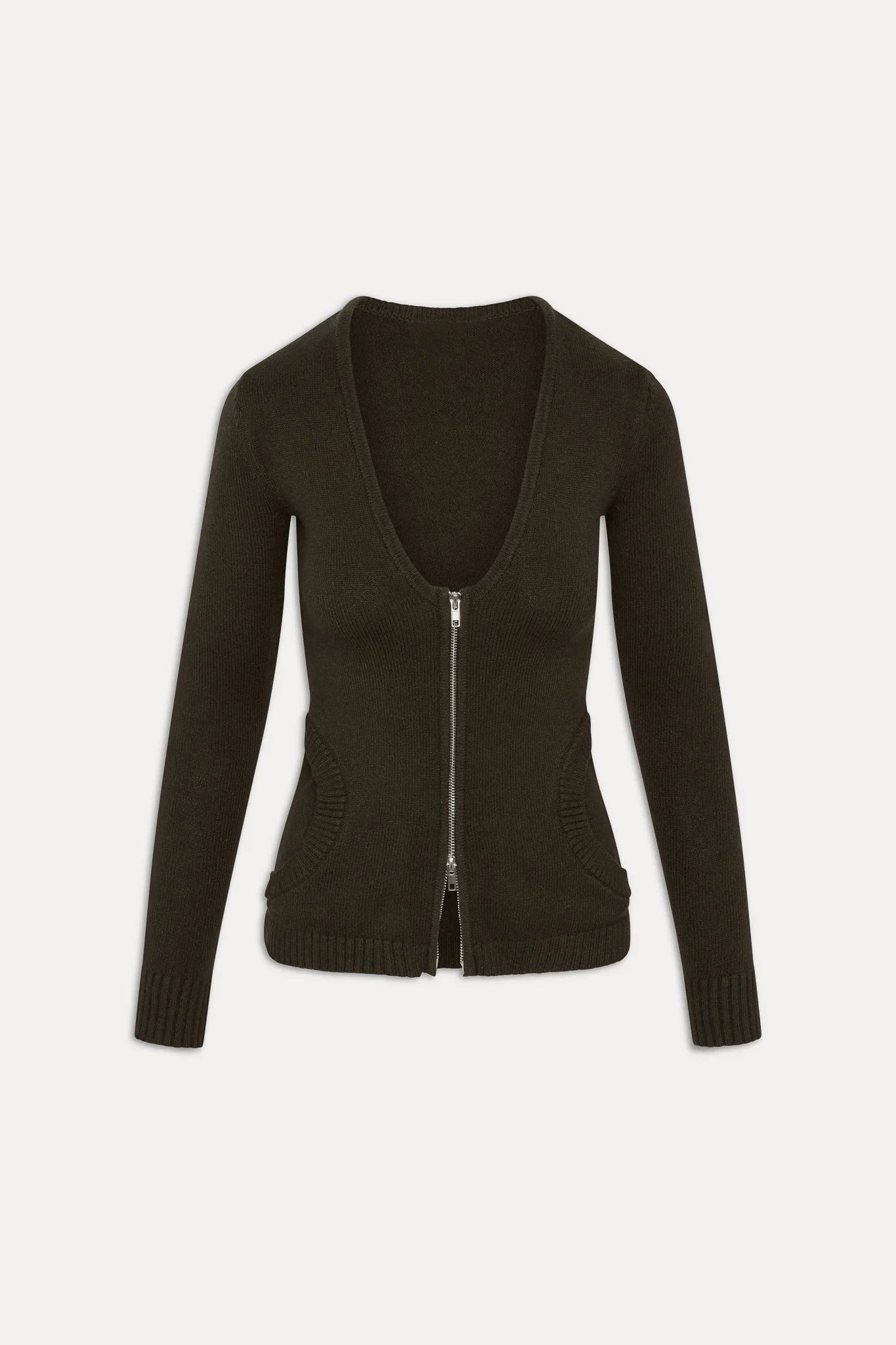 Sienna Zip Up Knit Sweater Chocolate Brown