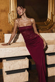 Rania Maxi Dress Contrast Lace Bodice Bias Cowl Drop Waist Dress in Wine
