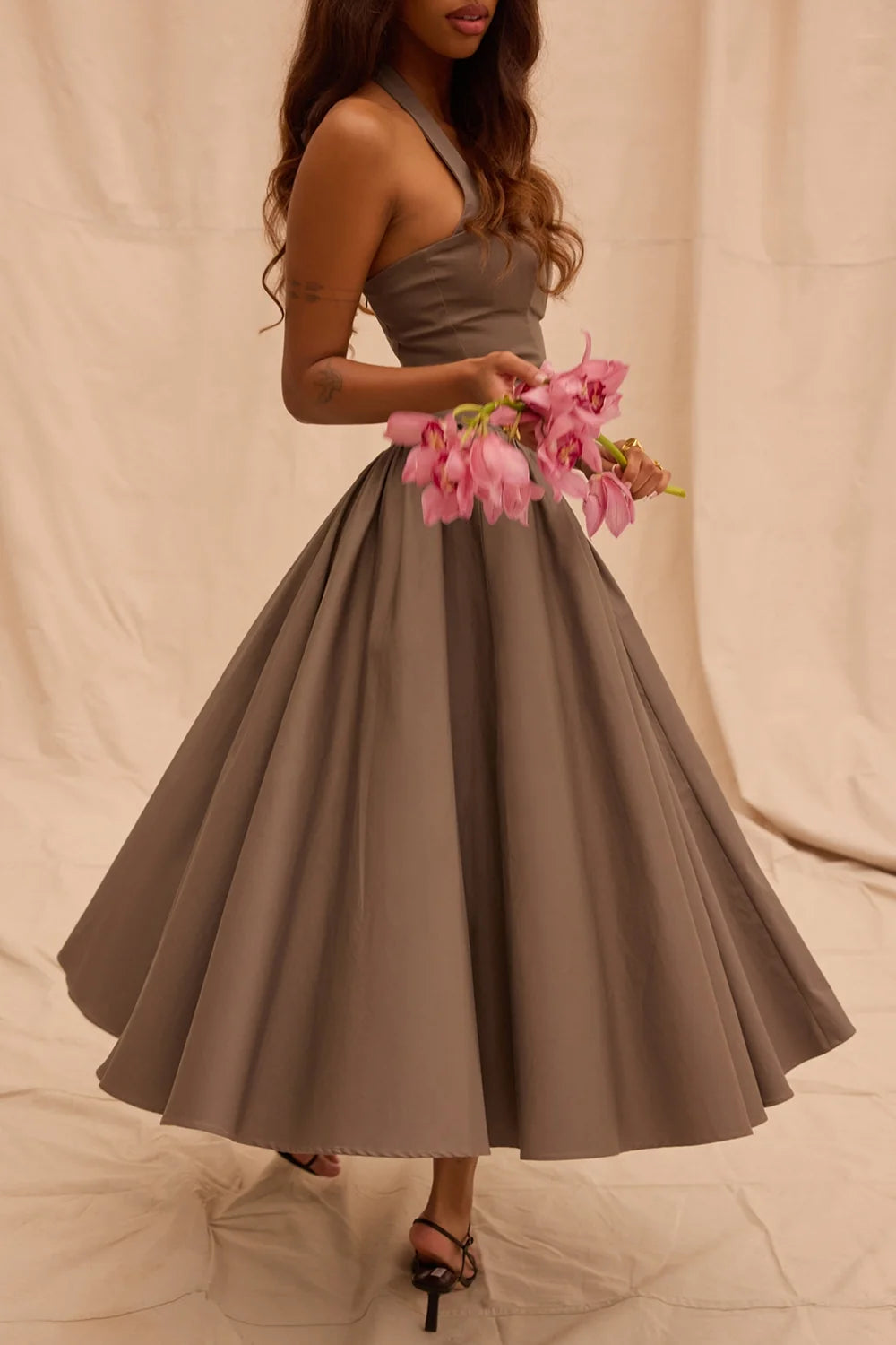 smoke halter midi dress