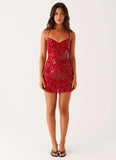 Vietta Sequin Cami Micro Mini Dress Red