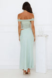 Velvet Sky Off Shoulder Mesh Maxi Dress Sage