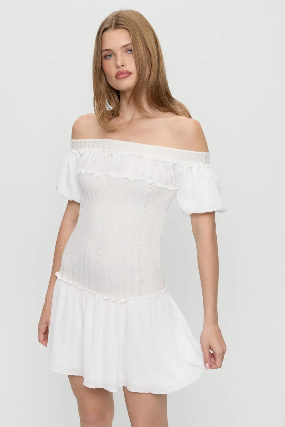 Aura Off The Shoulder Mini Dress Coconut Cream