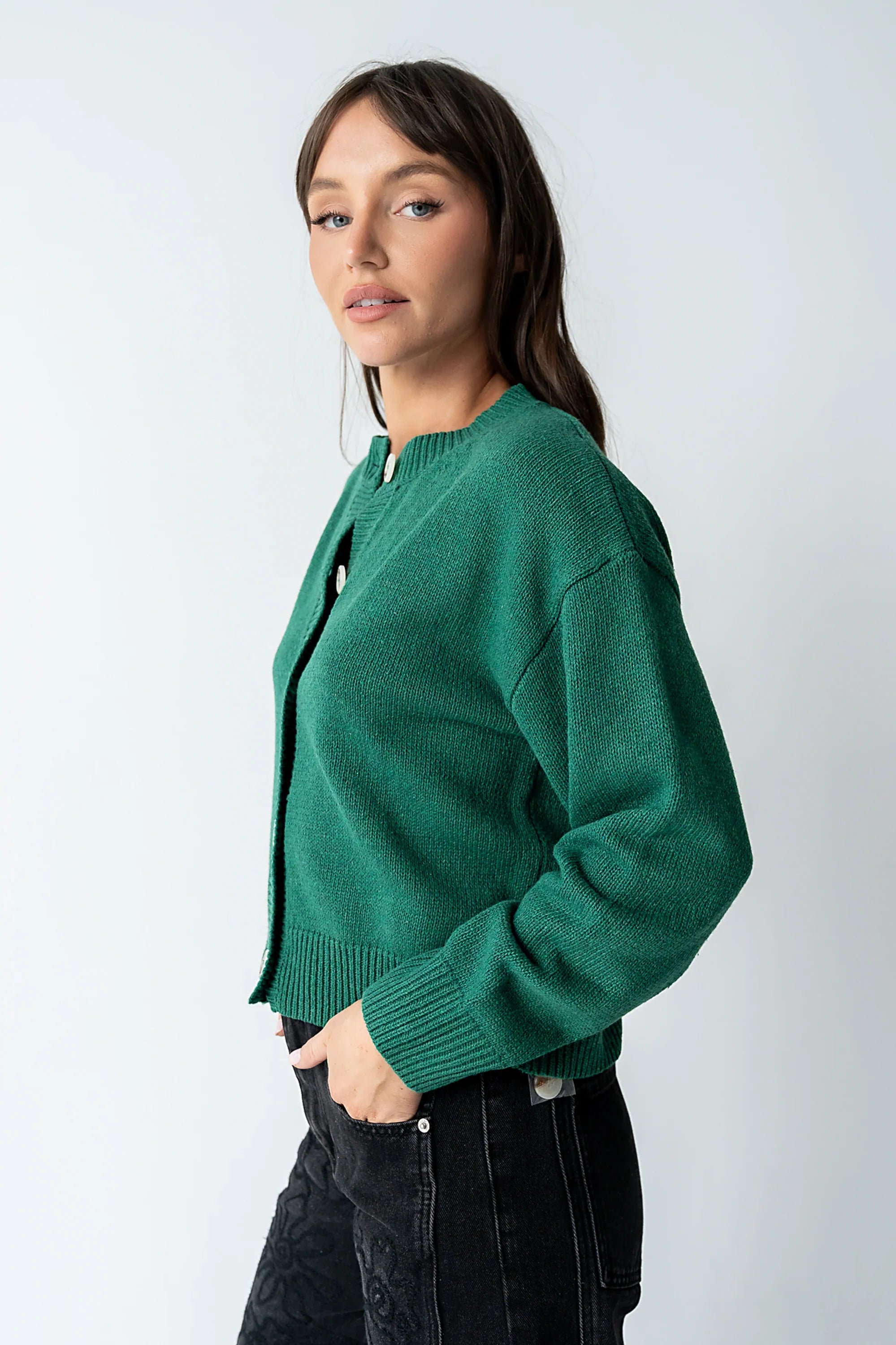Kasen Knit Cardigan in Green