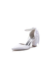 Pearl Ribbon Pointed Toe Ankle Strap Chunky Heel