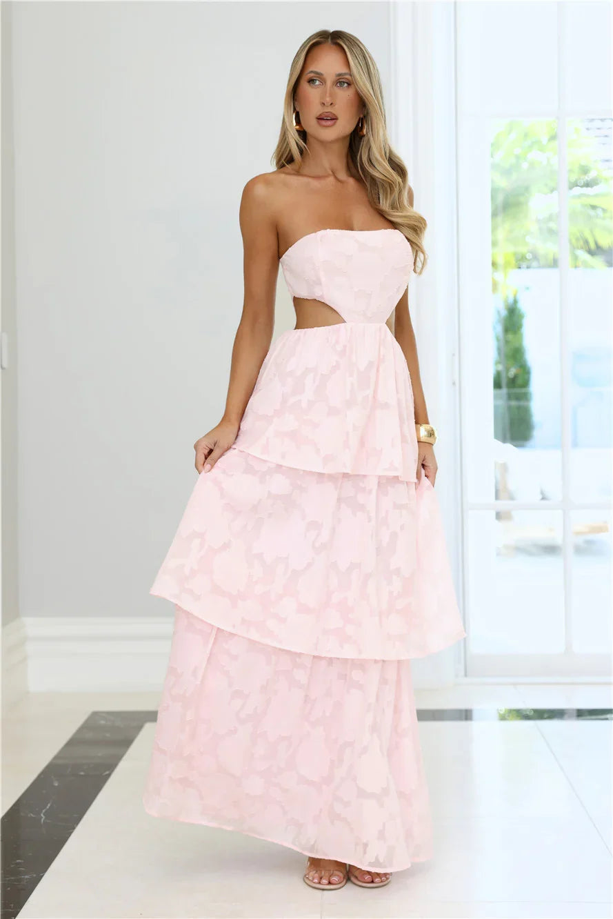 Soft Petal Glow Strapless Maxi Dress Pink