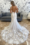 White Illusion Neck Appliques Mermaid Long Wedding Dress