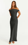 Lira Midi Dress One Shoulder Satin Dress in Black
