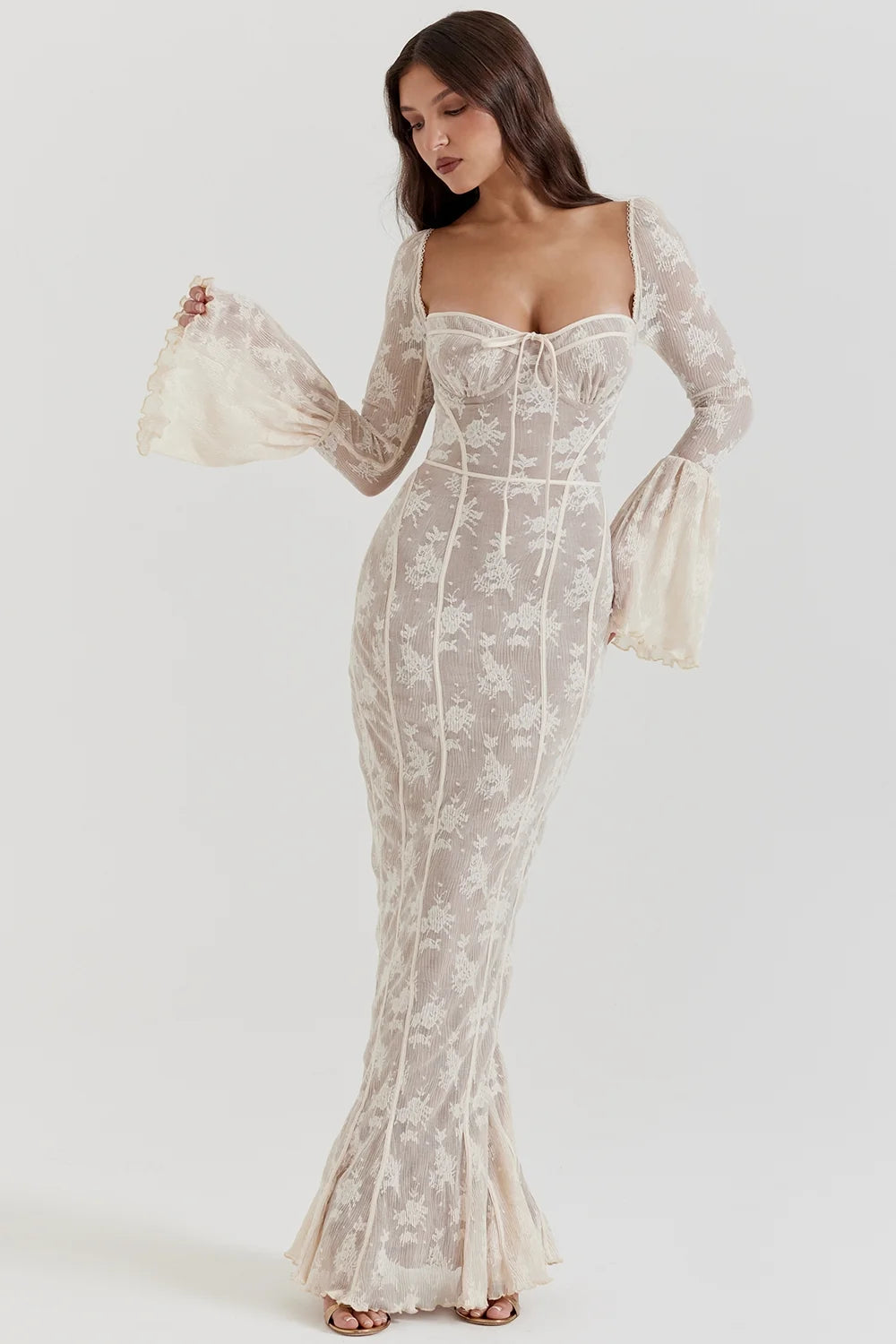 vintage cream lace maxi dress