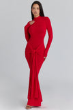scarlet red hip drape maxi dress
