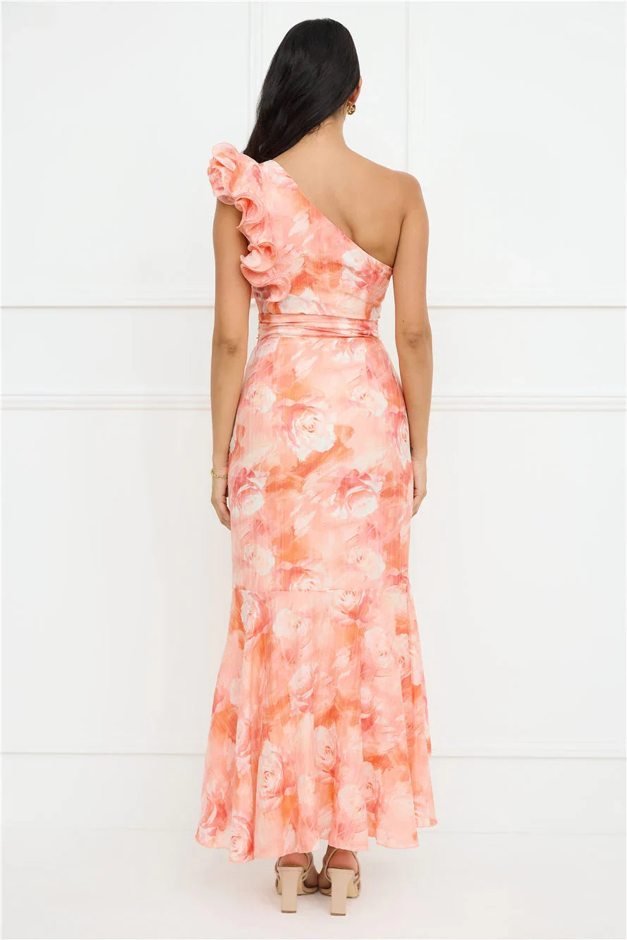 Serene Chic One Shoulder Maxi Dress Peach