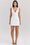 white plunge mini dress