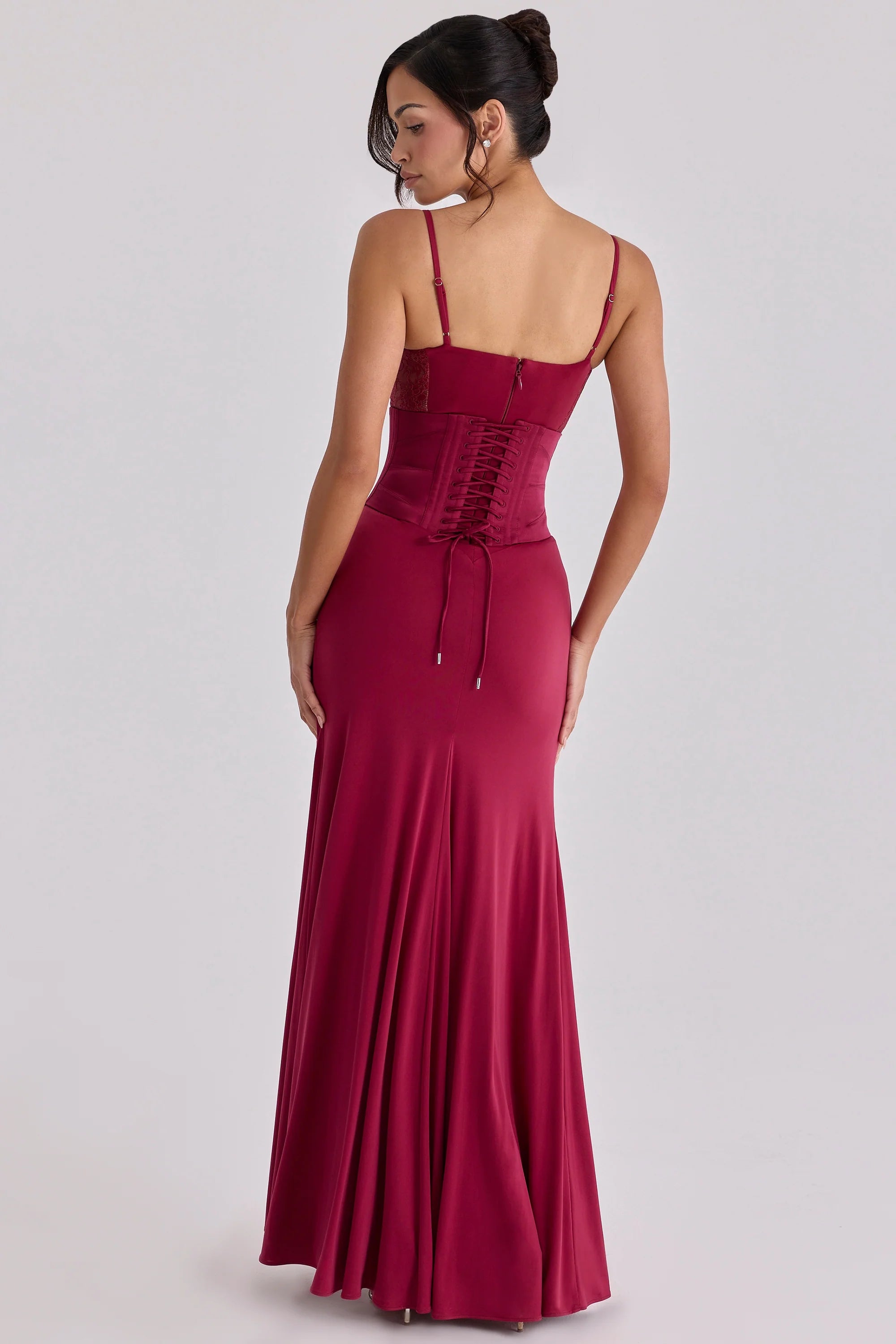 wine lace trim maxi dress corset