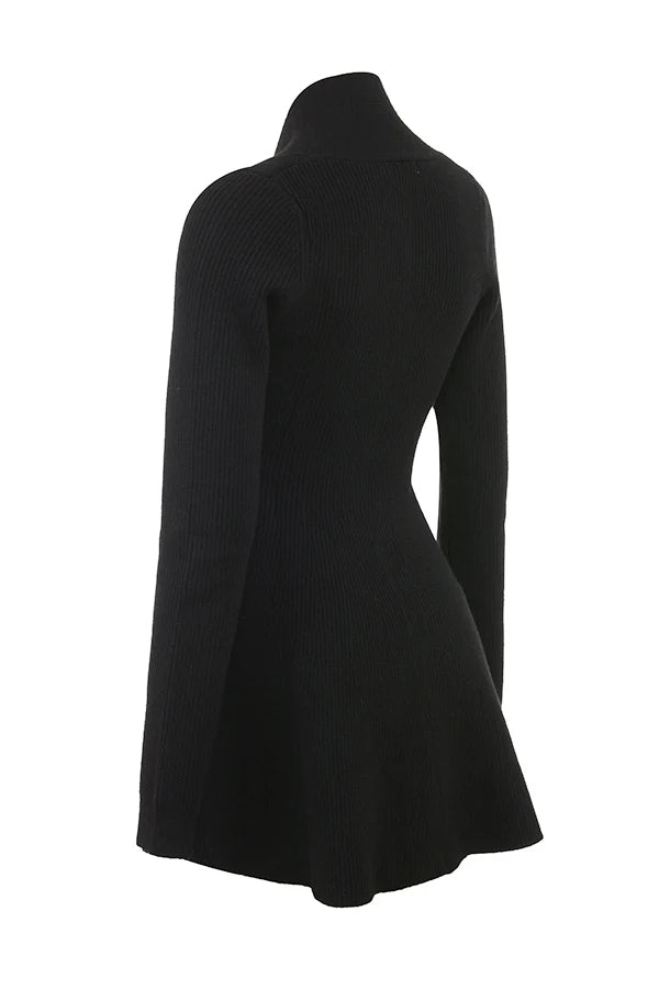 black wool knitted cardigan dress