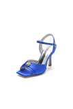 Crystal Flower Square Open Toe Cross Straps Chunky Heels