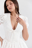 white pleated broderie anglais mini dress