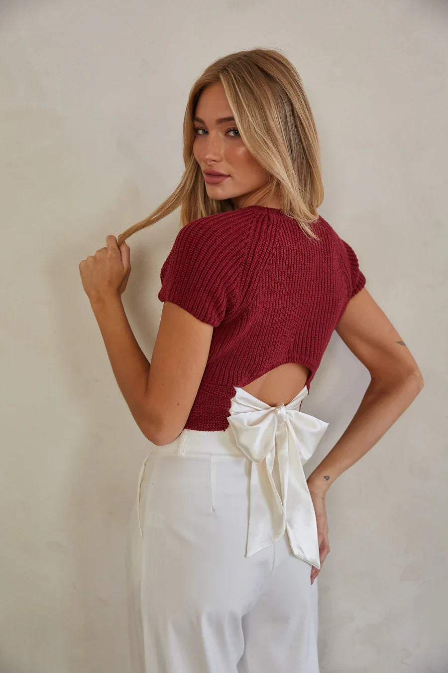 Scarlett Satin Tie Back Knit Top