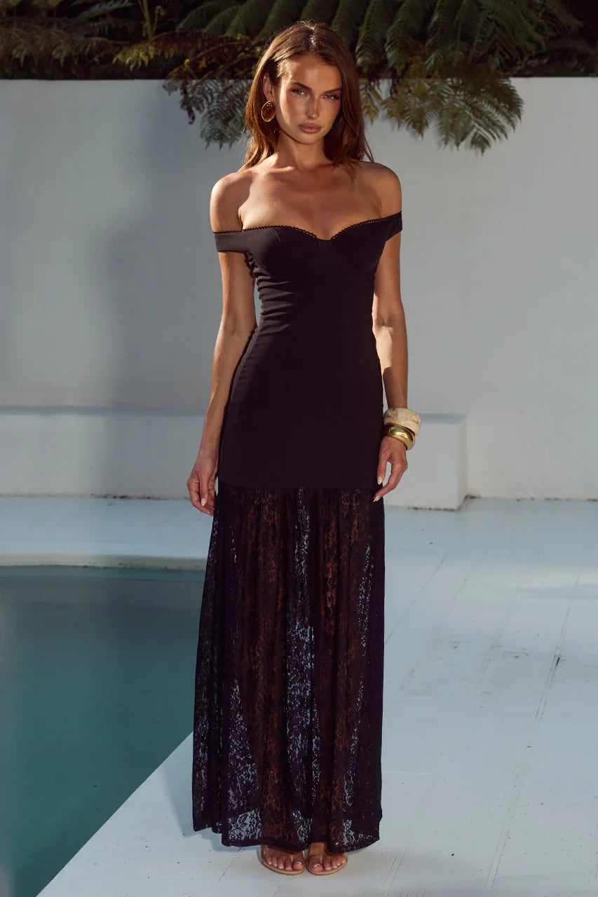 SHAYLA OFF SHOULDER MAXI DRESS BLACK