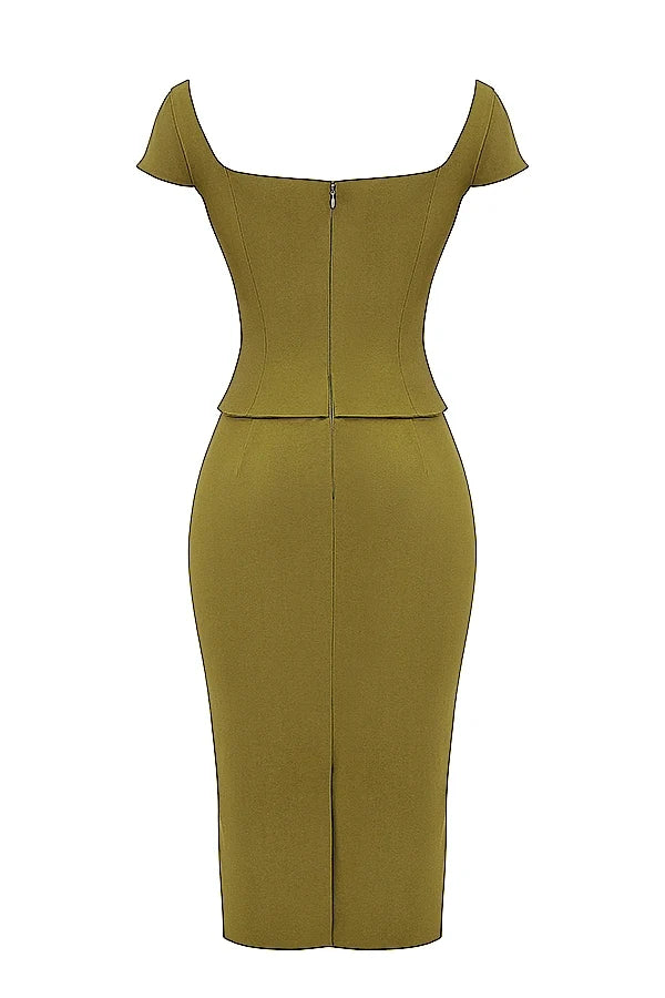 olive corset midi dress
