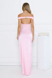 Spark Babe Off Shoulder Satin Maxi Dress Pink
