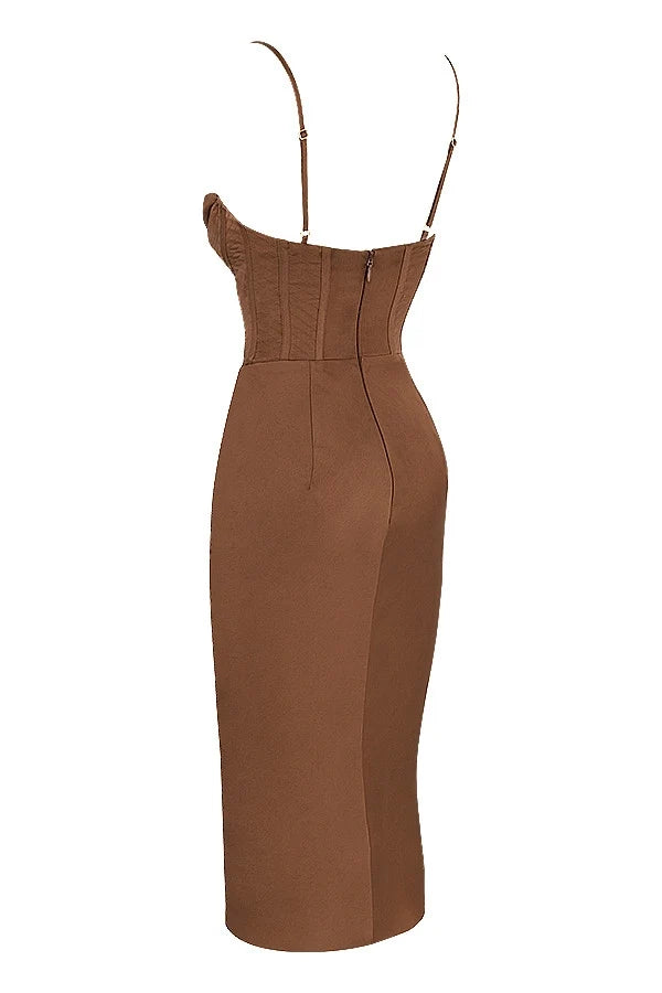 chocolate satin corset slip dress