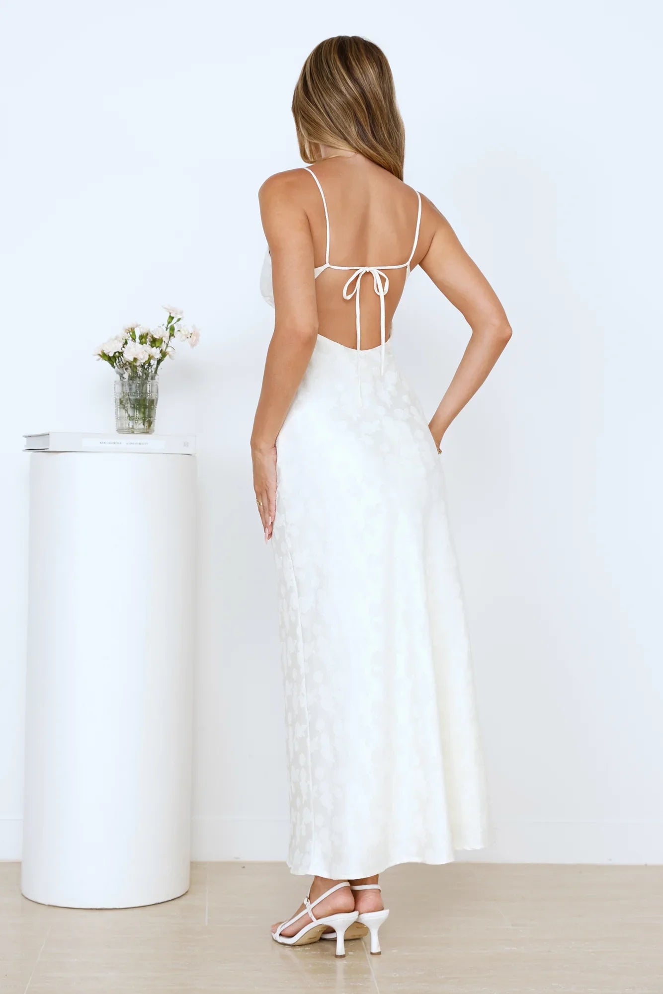 Floral Kiss Satin Maxi Dress Beige