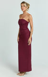 Jamie Maxi Dress Strapless Ruched Fitted Column Dress in Wine