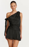 Giselle Mini Dress Asymmetrical One Shoulder Tie Detail Dress in Black