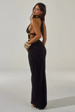 XYLIA HALTER LOW PLUNGE MAXI DRESS BLACK