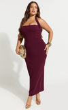 Salome Midi Dress Halter Neck Column Dress in Wine