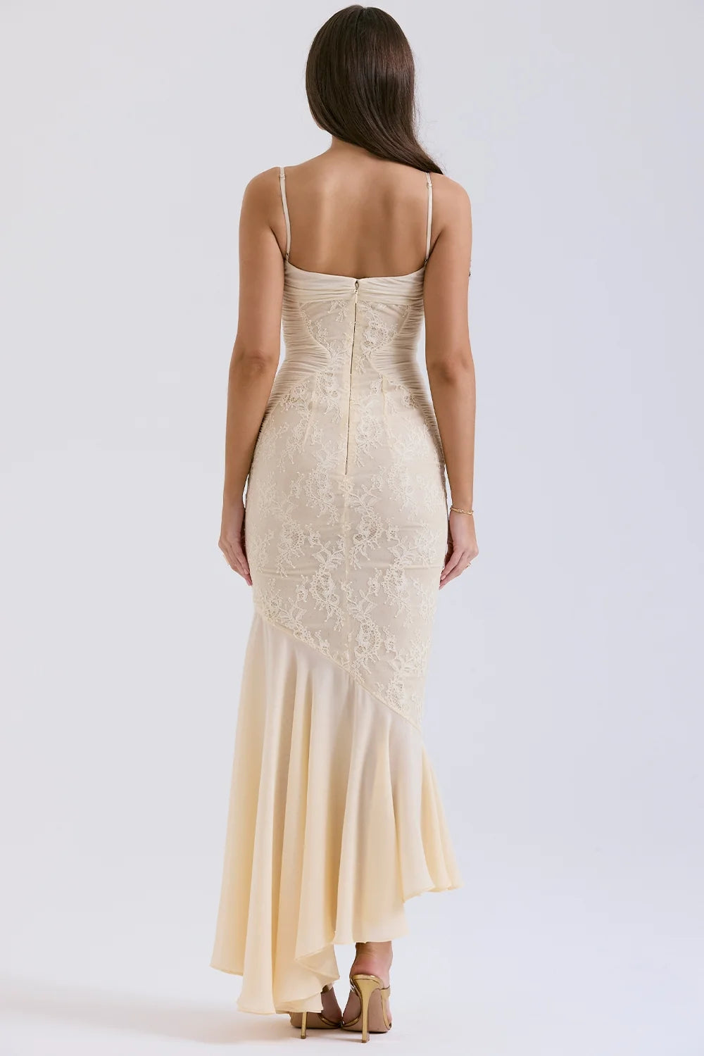 vanilla chiffon lace gown