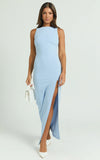 Indi Maxi Dress Boat Neck Bodycon Dress in Light Blue