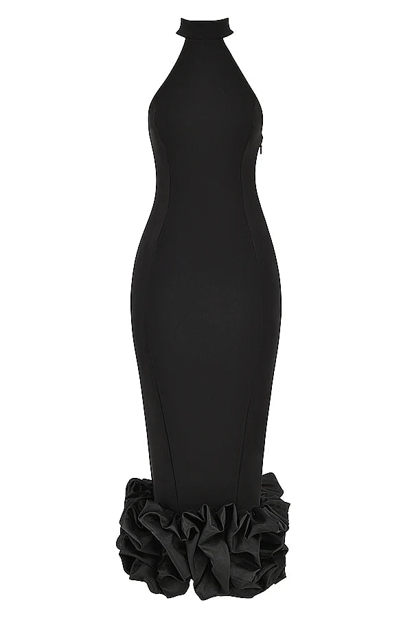 black peplum midi dress