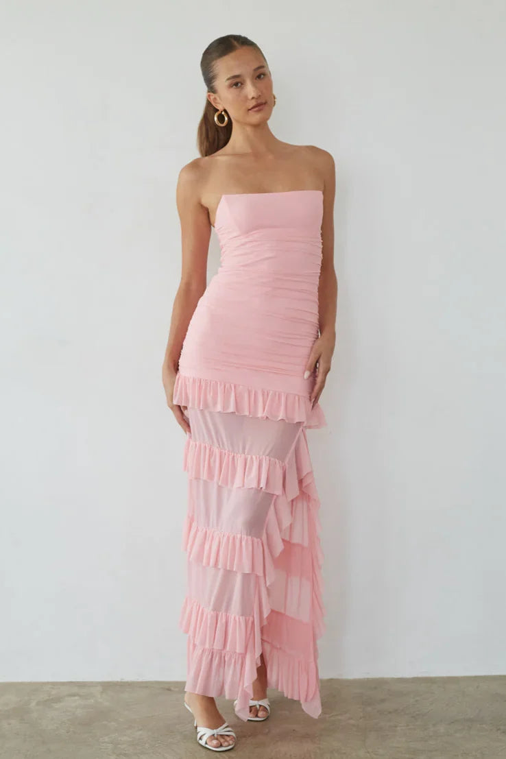Joss Mesh Ruffle Maxi Dress