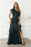 Autumns Embrace One Shoulder Maxi Dress Hunter Green