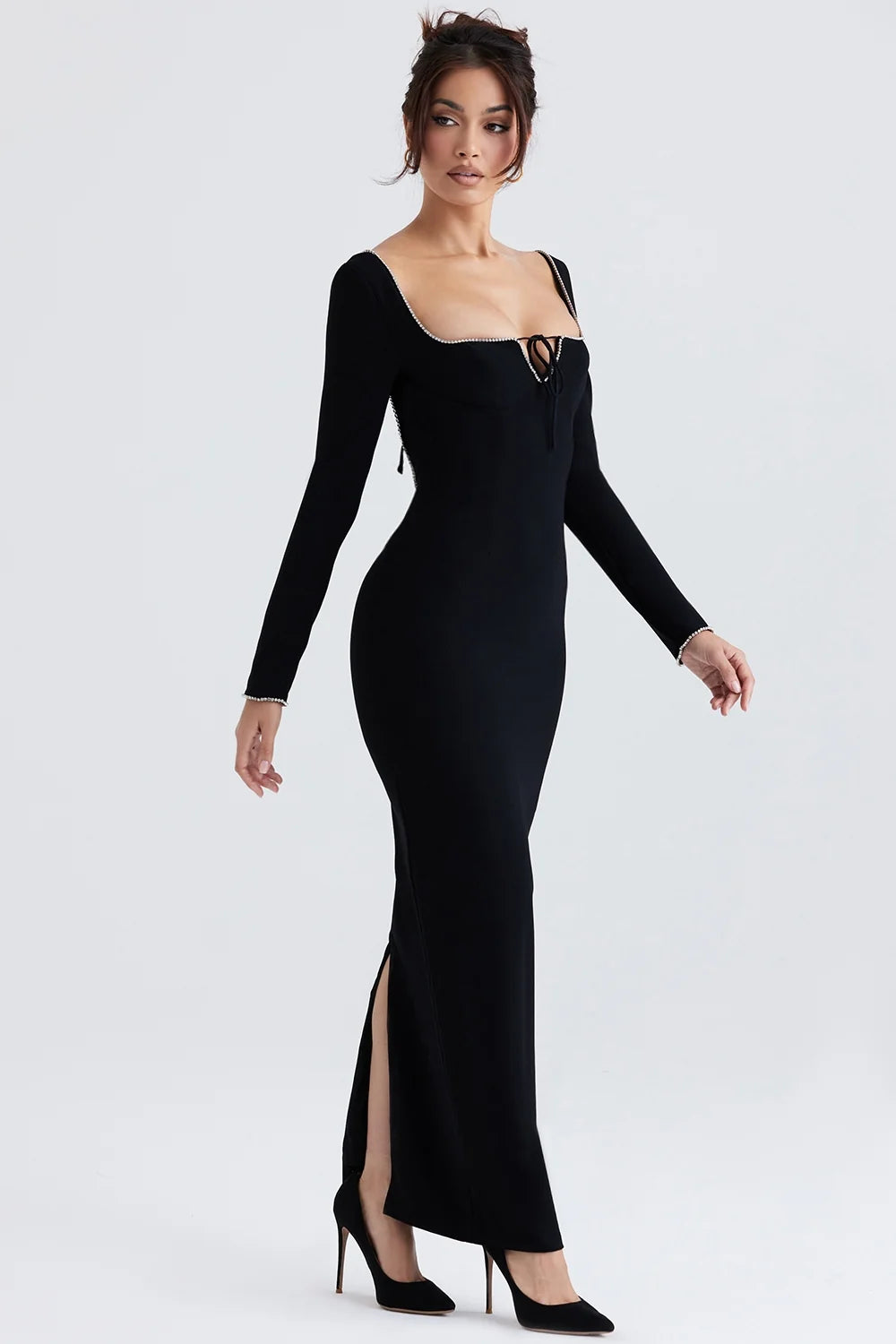 black crystal embellished maxi dress