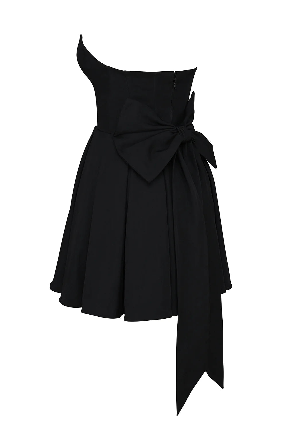 black strapless detachable bow mini dress
