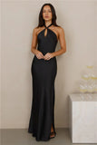 The Delilah Satin Halter Maxi Dress Black