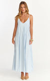 Estelle Maxi Dress V Neck Pleated Dress in Blue