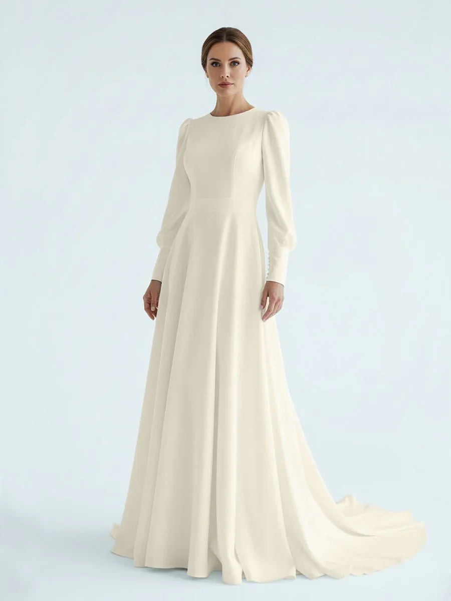 Modest A Line Long Sleeves Wedding Dress Vintage Gown