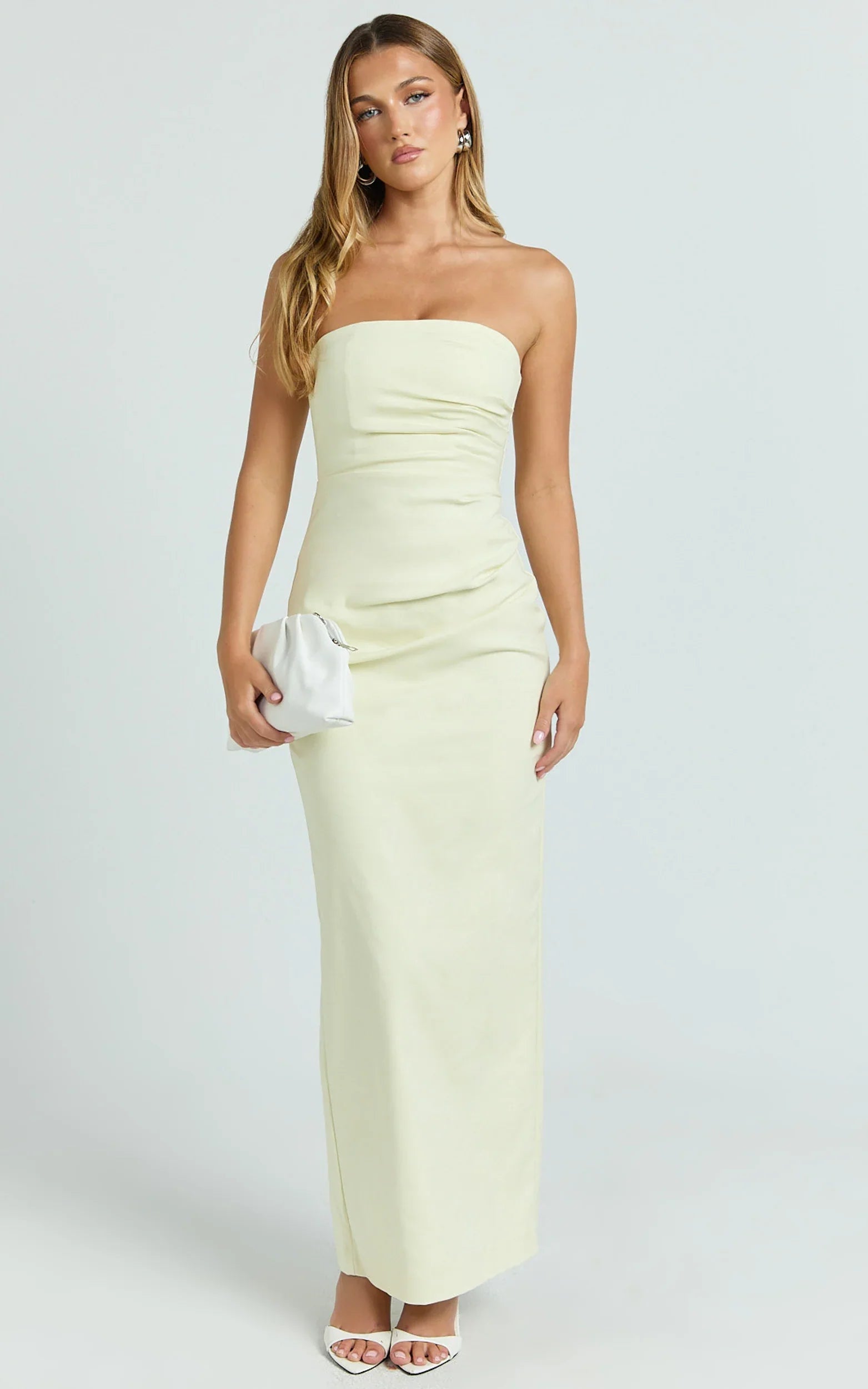 Jamie Maxi Dress Strapless Ruched Fitted Column Dress in Lemon