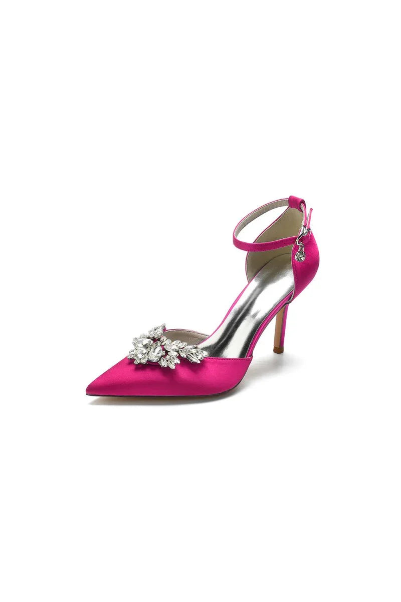 Pointed Toe Crystal Party Ankle Strap Heels Shoes