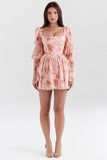 english vintage rose print puff sleeve mini dress
