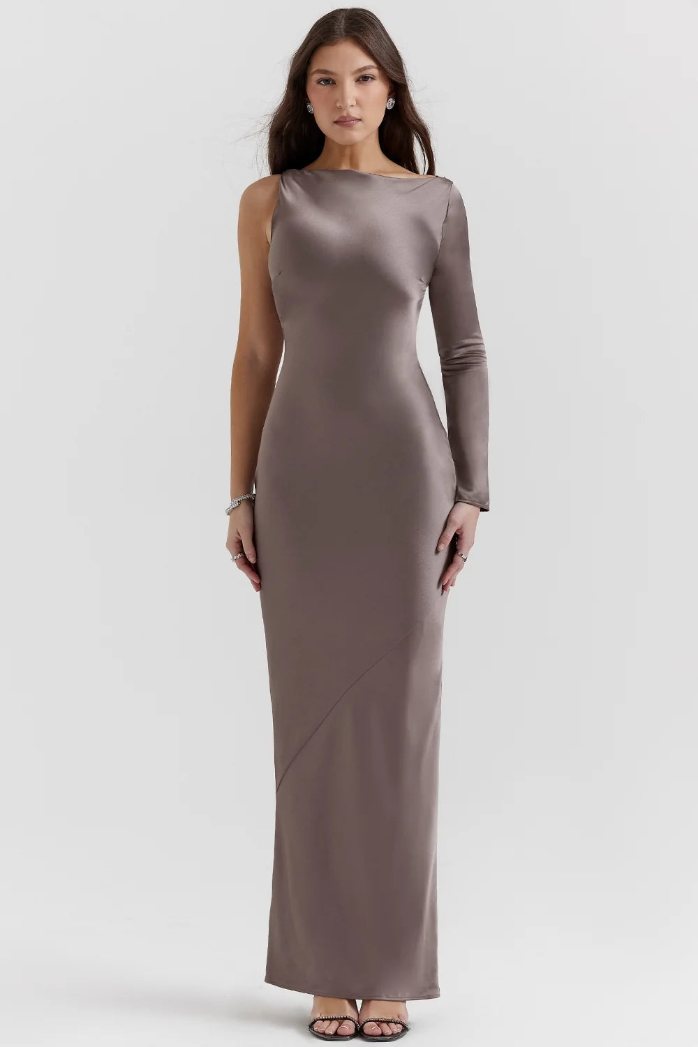smoke one sleeve maxi dress