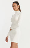 Ruby Mini Dress High Neck Long Sleeve Dress in Off White
