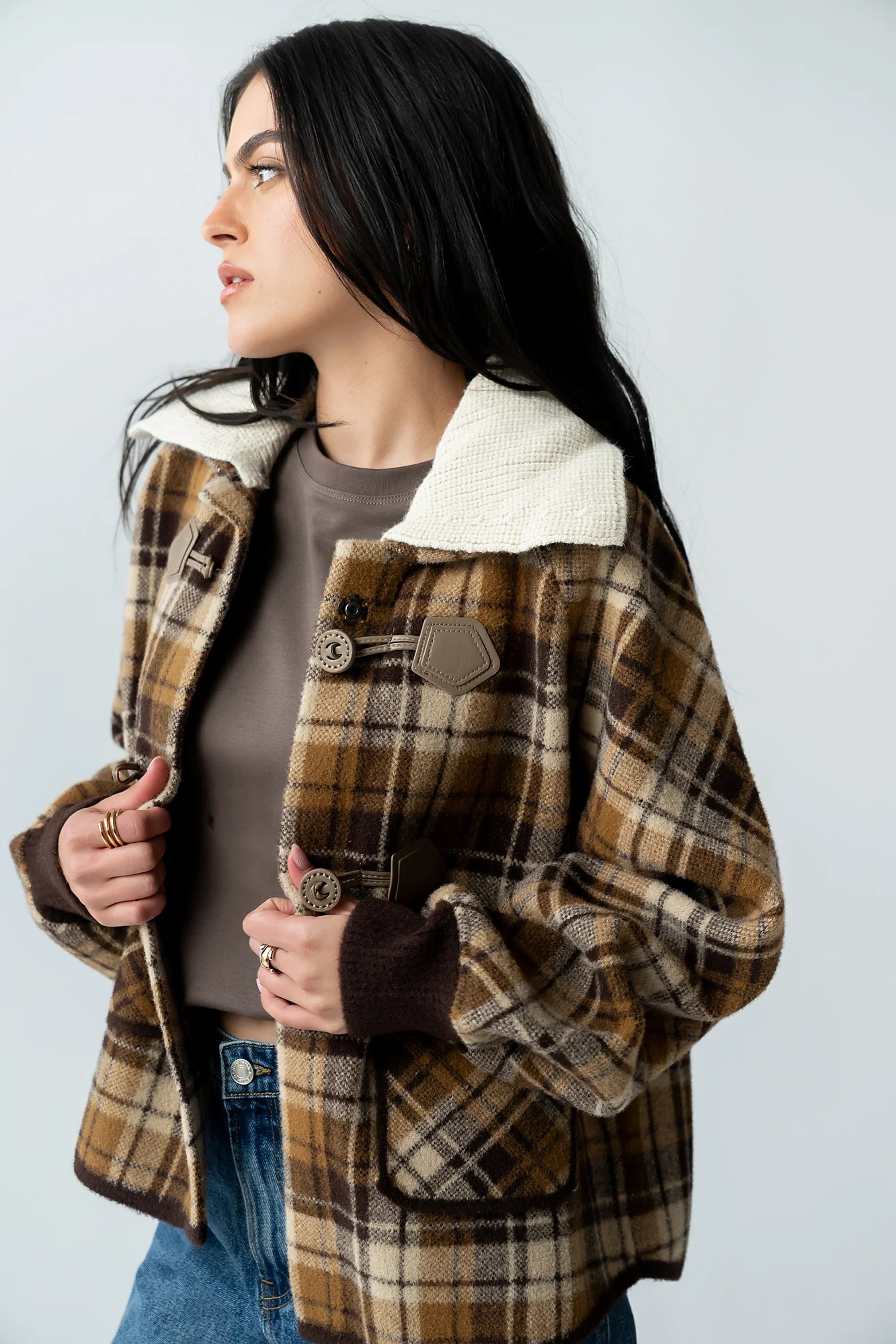 Gigi Plaid Jacket in Taupe