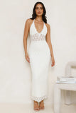 Lace Me Up Halter Maxi Dress Cream