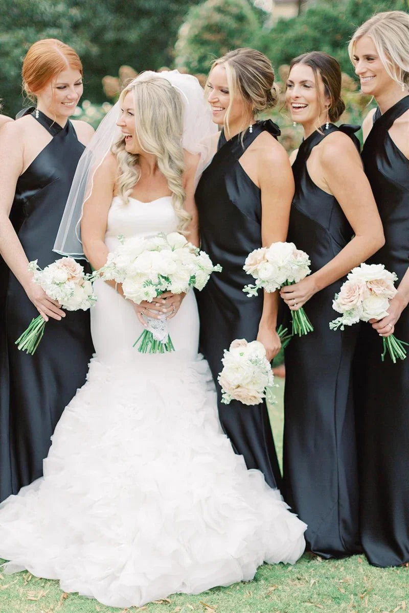 Black Halter Cutout Back Long Bridesmaid Dress