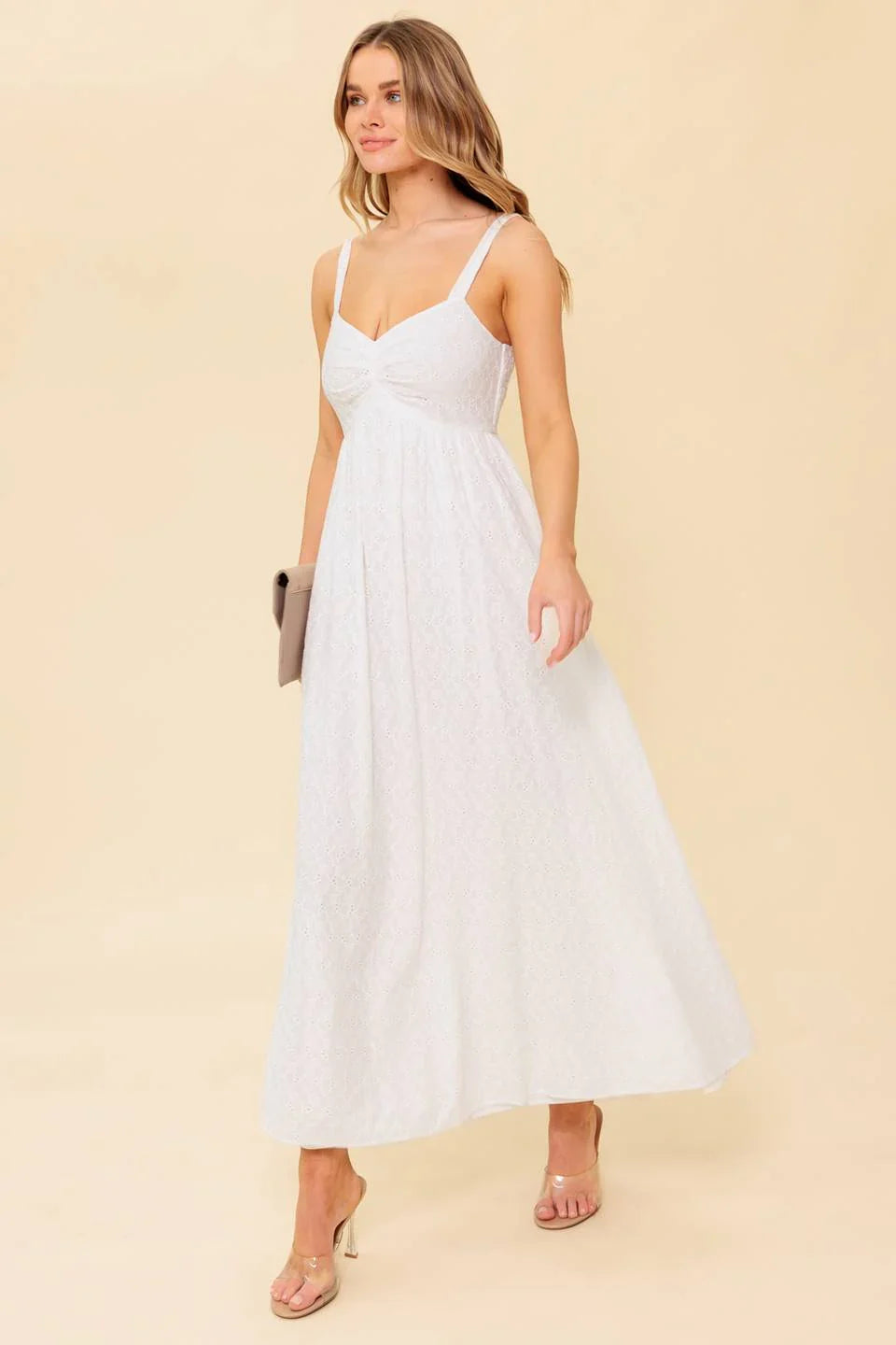 LOVE OF MINE IVORY EYELET MIDI DRESS